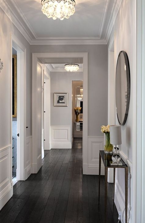 Floor Bedroom Ideas, Grey Hallway, Living Room Wood Floor, Grey Wood Floors, Entrance Way, Beautiful Flooring, Hardwood Floors Dark, Dark Hardwood, Wood Walls