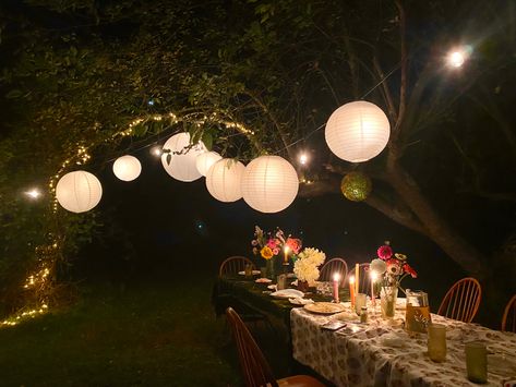 Garden Party Lanterns, Garden Party Night Aesthetic, 21st Night Of September Party, Mid Summer Nights Dream Party Decor, Moody Garden Party, Dark Garden Party, Midsummers Party, Dinner Party Outside, Midsommar Party