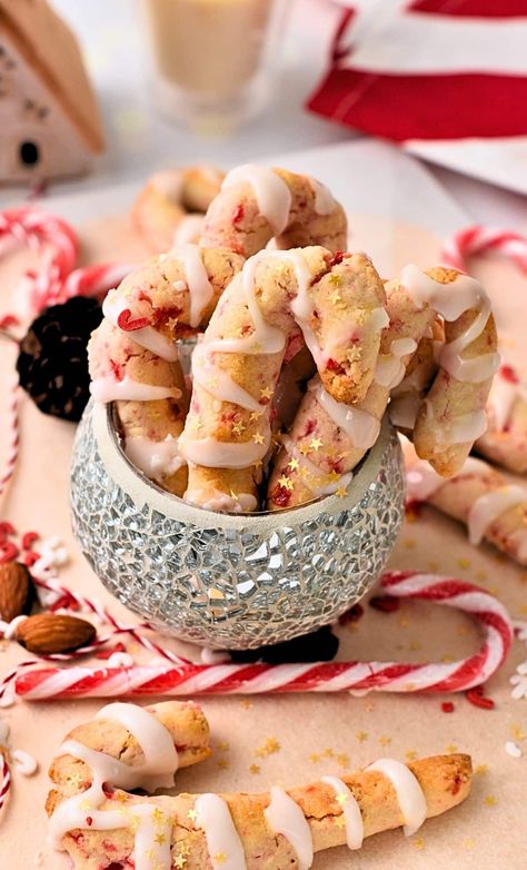 Almond Candy Cane Cookies (4 Ingredients, No Eggs, No Dairy) - The Conscious Plant Kitchen Almond Candy Cane Cookies, Conscious Plant Kitchen, Almond Candy, Holiday Flavors, Gluten Free Christmas Cookies, Healthier Treats, Plant Kitchen, Candy Cane Cookies, Pantry Ingredients