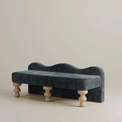 "Celine" Scalloped Bench in Rose Velvet by Christiane Lemieux For Sale at 1stDibs