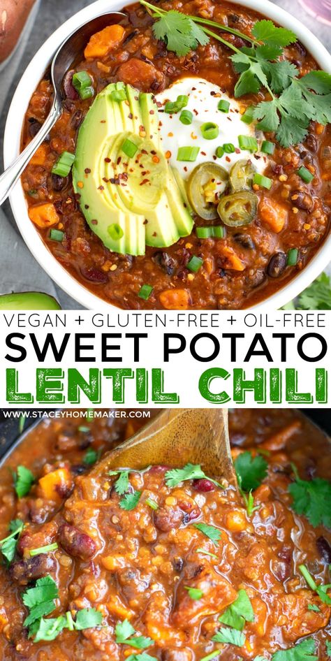 Bariatric Soups, Husband Food, Beans And Vegetables, Potato Chili, Lentil Chili, Vegan Lentil, Sweet Potato Chili, Chilli Recipes, Red Lentils