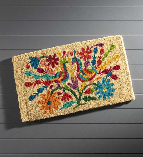 Inspired by Mexican embroidered Otomi patterns, the beautiful birds offer an artisanal look to welcome guests in colorful style. Coir bristles make it exceptionally durable and absorbent, while fade-resistant nontoxic dyes keep the design vibrant. Crafted from 100% coir which is an all-natural material known for its strength. Coir is eco-friendly, made from natural fibers which are extracted from the outer shell of a coconut known for its strength and durability. Dyes saturate the fibers for ... Rustic Entry, Zen Gifts, Entry Mats, Coir Mat, Front Door Mats, Seasonal Wreaths, Coir Doormat, Outdoor Mat, Outdoor Door Mat