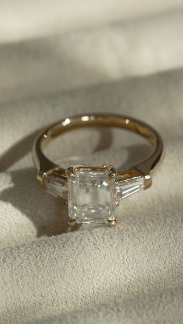 Vintage Engagement Rings With Wedding Band, Gemstone Wedding Rings Vintage, Engagement Rings With Two Bands, Baguette Style Engagement Ring, Gold Wedding And Engagement Rings Together, Vintage Timeless Engagement Rings, Good Band Wedding Ring, Unique Stone Wedding Rings, Engagement Rings Cool