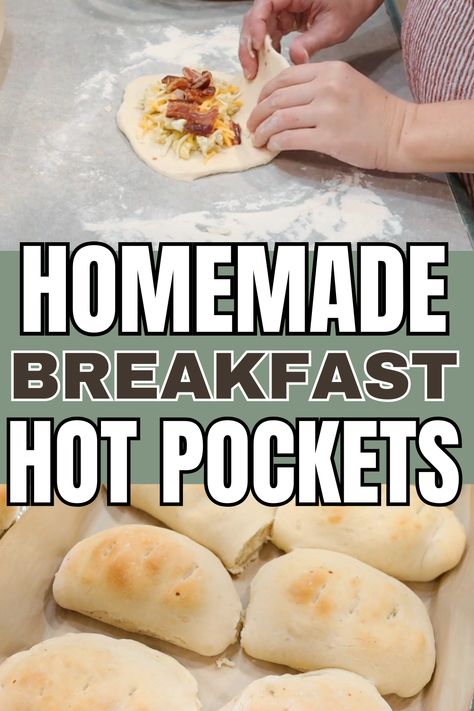 Freezer Breakfast Pockets, Breakfast Pizza Pockets, Hot Pocket Dough Recipe, Quick Easy Healthy Breakfast On The Go, Pockets Recipe, Homemade Hot Pockets Dough, Hot Breakfast On The Go, Yummy Simple Breakfast Ideas, Frozen Breakfast Prep