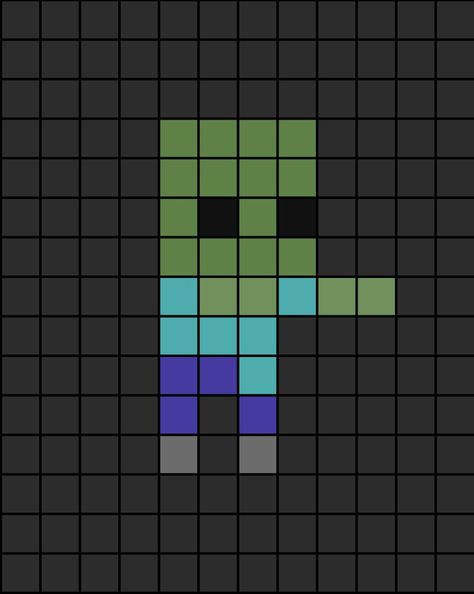 The smallest pixel art template of the Minecraft zombie. Easy Pixel Art Minecraft, Very Small Pixel Art, Uno Reverse Card Pixel Art, 8bit Art Pixel, Peeler Bead Ideas Small Easy, Bubble Pixel Art, Minecraft Pixel Art Easy, Melty Beads Ideas Easy, Minecraft Art Pixel