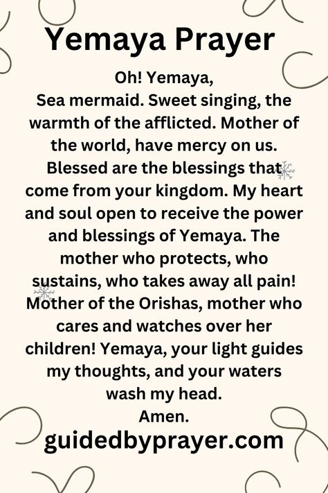 Prayers To Yemaya, Yemaya Quotes, Ifa Prayers, Yemaya Offerings, Yemaya Orisha Altar, Orishas Deities, Voodoo Spirits, Elegua Prayers, Yemaya Altar