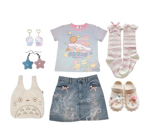 totoro, kawaii, cute, pink, blue, star, hello kitty, outfit, ideas, inspiration Jumicore Clothes, Cute Core Clothes, Kawaii Summer Outfits, Sixth Dimension, Cutecore Clothes, Kawaii Kei, Sanrio Clothes, Kawaii Outfit Ideas, Silly Clothes