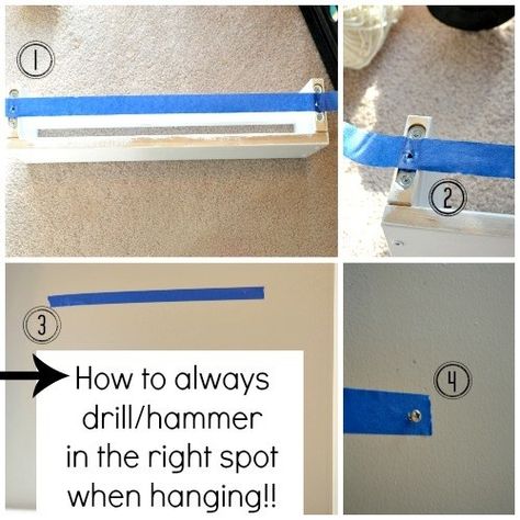 Or maybe you turn painter's tape into a simple template that makes hanging level shelves a breeze. Picture Hanging Tips, How To Hang, Picture Hanging, Diy Door, Painters Tape, Hanging Shelves, Diy Shelves, Hanging Pictures, Wall Shelf