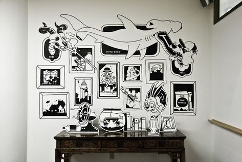 Brooklyn design studio Dark Igloo's creates interactive all murals.  How fun. Interactive Murals, Classe D'art, Doodle Wall, Brooklyn Design, Office Mural, Hostel Room, Forest Mural, Barber Shop Decor, Interactive Walls