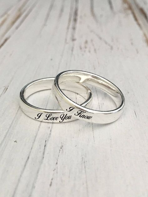 I Love You - I Know Couples Rings Set(Purchased Separately)/Custom Personalized  Engraved  925 Sterling Silver by NaosJewel on Etsy Bff Rings, Engraved Silver Ring, Best Friend Rings, Paw Print Ring, Sister Rings, Ring Engraving, Bff Jewelry, Friend Rings, Couples Ring Set