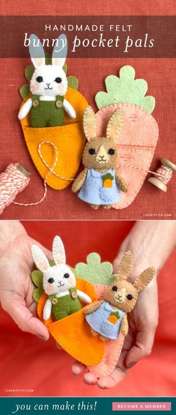 Felt Clothes For Dolls, Pocket Pals Pattern, Tiny Felt Animals, Diy Felt Doll, Felt Bunny Pattern, Easter Crafts To Sell, Mini Felt Animals, Felt Doll Tutorial, Felt Bunnies