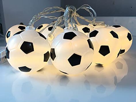 Soccer Decorations, Ball Theme Party, Theme Christmas Tree, Football Lights, Boys Soccer, Diy String Lights, Rope Lamp, Soccer Theme, String Ball Lights