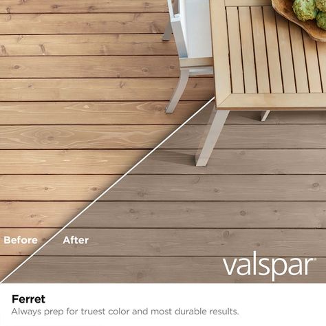 Valspar Deck Stain, Grey Deck Stain, Deck Stain Ideas, Seasonal Campsite, Outdoor Wood Stain, Wood Deck Stain, Deck Upgrade, Deck Stain Colors, Semi Transparent Stain