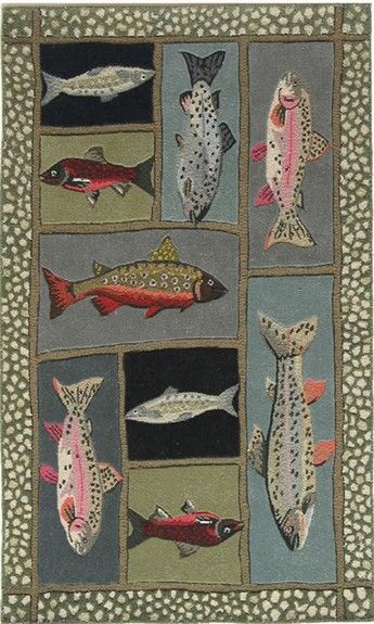 Rosenberry Rooms has everything imaginable for your child Western Area Rugs, Fish Rug, Fishing Cabin, Fish Quilt, Log Cabin Decor, Hand Hooked Rugs, Summer 19, Painted Ladies, Rug Ideas