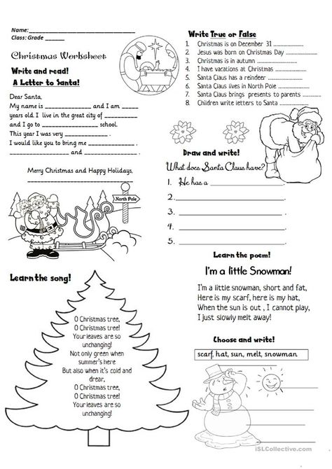 Christmas Activities - English ESL Worksheets for distance learning and physical classrooms Activities Middle School, Christmas Elementary, Christmas Worksheet, Classroom Christmas Activities, English Christmas, Christmas Teaching, Christmas Trivia, Christmas Worksheets, English Exercises