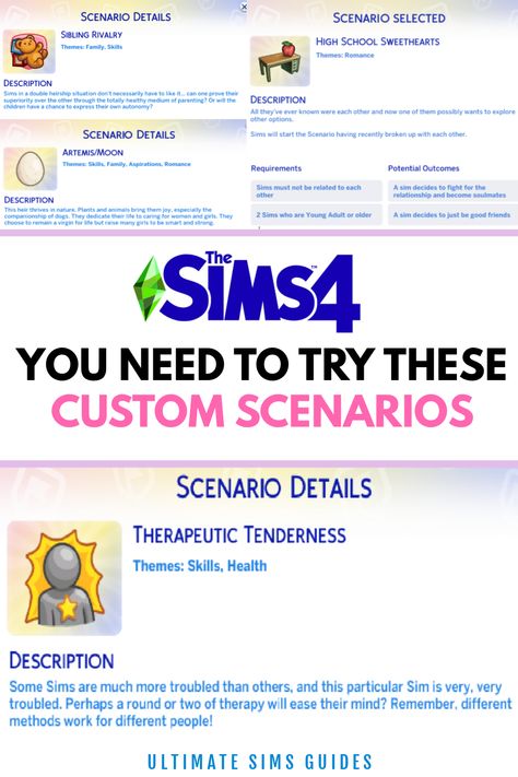 Scenarios are a great addition to the game and are really helpful in creating more interesting gameplay but these custom scenario mods are amazing in The Sims 4 Sims 4 Custom Scenarios, Sims 4 Scenarios Cc, Sims 4 Sneak Out Mod, Sims 4 More Phone Apps, Sims 4 Storyline Mods, Sims4 Aspirations, Sims 4 Scenarios Ideas, Sims 4 Storyline Ideas Drama, Sims 4 Aspirations Mod