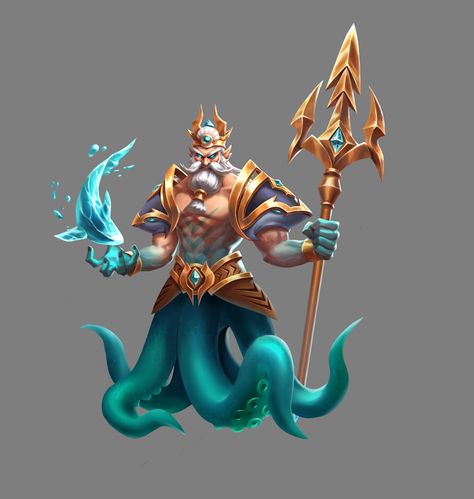 Poseidon Concept Art, Poseidon Character Design, Marine Character Design, Underwater Character, Poseidon Symbol, Poseidon Art, Percy Jackson Drawings, Fantasy Island, Greek And Roman Mythology