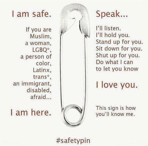 Wearing a Safety Pin mean "You are safe with me." Safety Pin Tattoo, Safety Pin Jewelry, Inspirational Quotes Background, Good Meaning, Deep Talks, Meant To Be Quotes, Stand Up For Yourself, Coping Mechanisms, Pin Jewelry