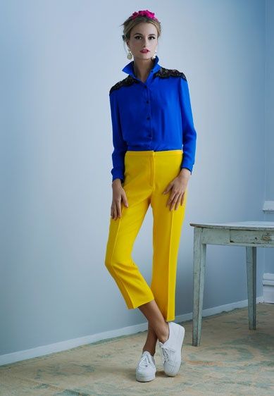 Color Block Work Fits, Yellow Pants, Outfit Mujer, Yellow Outfit, To Wear, Mustard Color, Outfit Combinations, Yellow Fashion, Spring Summer 2014