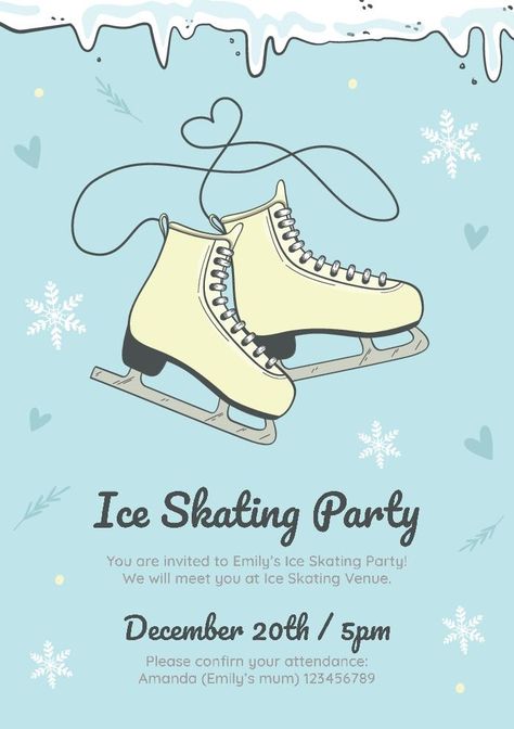 Cute Ice Skating Party Invitation Birthday Ice Skating, Ice Skating Invitation Printable Free, Ice Skating Birthday Party Invitations, Ice Skating Party Invitations, Ice Skating Invitation, Ice Skate Drawing, Ice Skating Birthday Party, Ice Skating Party, Birthday Party Invitations Free