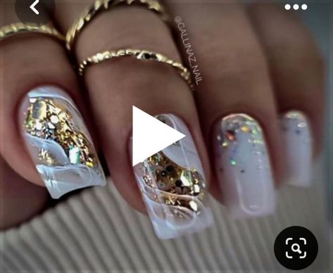 *** homecoming nails almond, homecoming nails for black dress, homecoming nails square..? Silver Nails Homecoming, White Nails With Gold, Homecoming Nails Blue, White Glitter Nails, Fancy Nails Designs, Ombre Acrylic Nails, Nails Homecoming, Nails Green, Gel Nails Diy