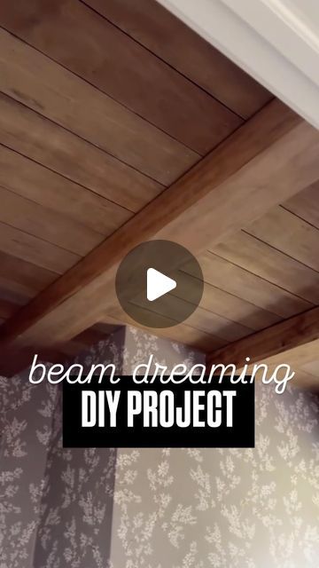 Steph Kelly | Home Design on Instagram: "BEAM DREAMS ✨  🎥@comestayawhile  👉DIY project ceiling beam project!  It totally elevated this space and added so much warmth and character. What do you think?!  📚FAQS: Stain color: 2 coats early American, 2 coats weathered oak Ceiling planks: 1/4in sande plywood ripped into 5in strips Beam size: 4.5in tall x 5.5in wide Bathroom size: 7.5ft x 5ft  #diyhomeprojects #fauxbeams #ceilingbeam #homeimprovementprojects #interiordesign" Bathroom Beams Ceiling, Planked Ceiling Bedroom, Styrofoam Faux Wood Beams, Dark Ceiling With Wood Beams, Diy Ceiling Beams Cheap, Planked Ceiling With Beams, Wood Ceiling Dining Room, Painting Wood Ceiling, Diy Beams Ceiling