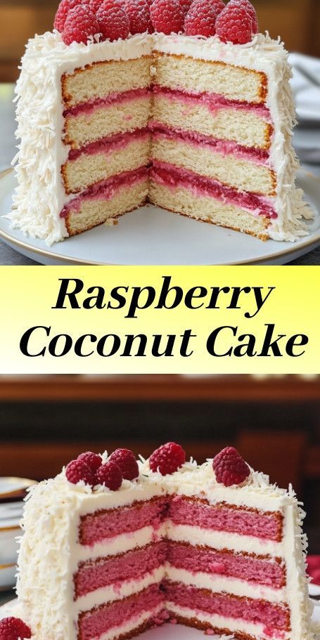 Raspberry and Coconut Celebration Cake Raspberry Coconut Cake, Bread Soup, Raspberry Coconut, Coconut Frosting, Fresh Raspberries, Celebration Cake, Cake Lover, Meal Suggestions, Canned Coconut Milk