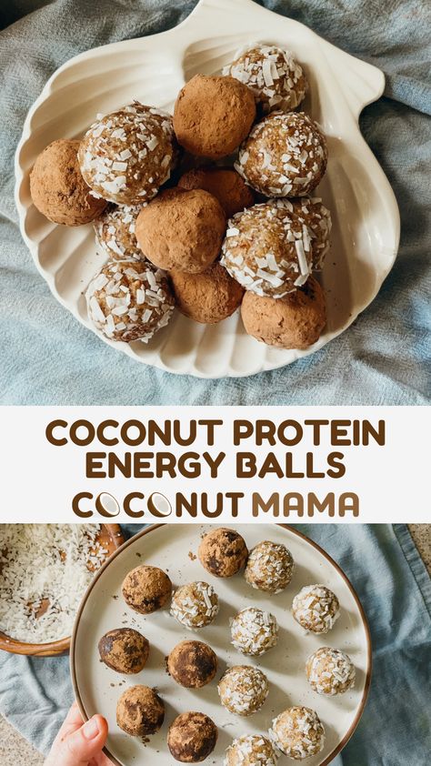 These Coconut Protein Energy Balls are an excellent afternoon snack or pre-workout boost! Make these treats in less than an hour with only 5 ingredients! Protein Balls Coconut, Paleo Protein Snacks, Energy Protein Balls, Coconut Protein Balls, Protein Energy Balls, Soft Granola, Gf Snacks, Protein Balls Healthy, Protein Ice Cream Recipes