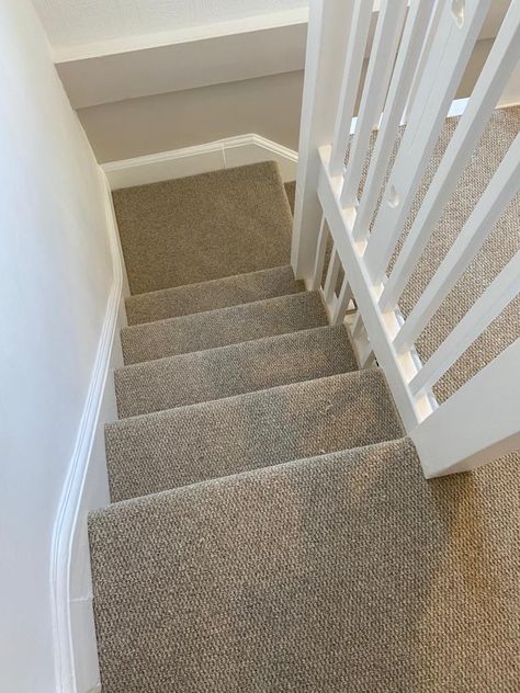 Abingdon flooring Royal windsor Carpet colour Hopsack 06. Brown Carpet Stairs, Cream Carpet Stairs, Beige Carpet Stairs, Stair And Landing Carpet Ideas, Beige Stairs, Saint Claire, Stairway Carpet, Hall Stairs, Carpet Staircase