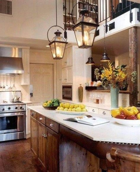 ANTIQUE KITCHEN LIGHTING IDEAS – By definition, antique refers to old things that contain a high value. In terms of antique kitchen lighting, you can ... Kitchen Lantern, Country Kitchen Lighting, Rustic Kitchen Lighting, Farmhouse Kitchen Lighting, Traditional Kitchen Design, Deco Luminaire, Kitchen Lighting Fixtures, Cozy Kitchen, Gorgeous Kitchens