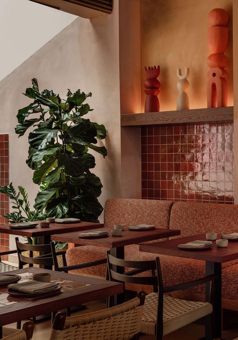 A-nrd › Fonda Tan Tile, Monochromatic Aesthetic, Charleston Restaurants, London Restaurant, Cherry Stain, Modern Mexican, Designer Bar Stools, Jw Marriott, Simple Table