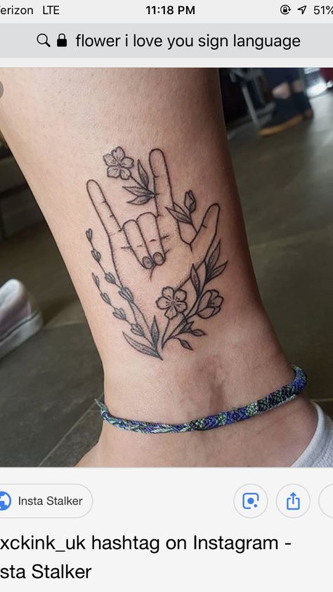 Asl I Love You Tattoo With Flowers, Bsl I Love You Tattoo, Ily Hand Tattoo, I Love You Asl Tattoo Skeleton, Asl Sign Language Tattoo, I Love You Hand Tattoo Signs, Asl Love You Tattoo, Ily Sign Tattoo, Sign Language Ily Tattoo