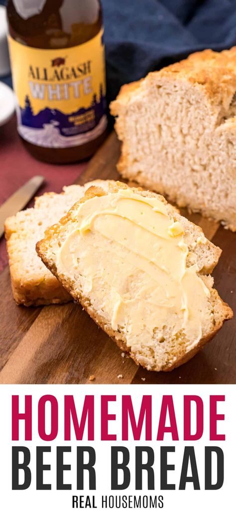 Savory Beer bread is a deliciously salty and buttery bread that is easy to make and the perfect side to any dinner or just as a great snack! #Realhousemoms #beerbread #brekafast #butter #sugar #beer #flour #bakingpowder #salt #eggs Pumpkin Beer Bread, Belgian Ale, Beer Bread Recipe, Quick Baking, Flavored Beer, Pumpkin Beer, Homemade Beer, Drop Biscuits, Beer Bread