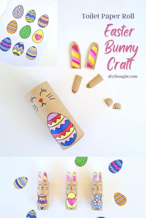 Toilet paper roll Easter Bunny Craft. Make a cute bunny from a toilet paper roll tube, our printable, and pens. Cardboard Tube Crafts, Easter Bunny Craft, Diy Kid Activities, Bunny Craft, Toilet Roll Craft, Fun Easter Crafts, Easter Bunny Crafts, Painting Activities, Toilet Paper Roll Crafts