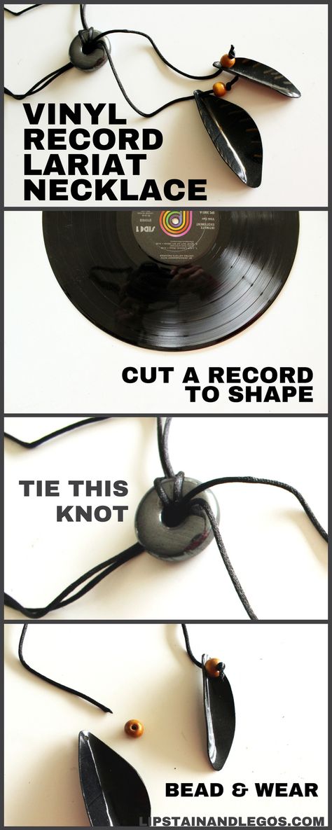 DIY Jewelry: Vinyl Record Lariat Necklace - Creative Fashion Blog Diy Lariat Necklace, Diy Wedding Dance Floor, Diy Christmas Angel Ornaments, Makeup Vanity Decor, Record Crafts, Diy Garden Bed, Mom Ideas, Trendy Diy, Tshirt Refashion