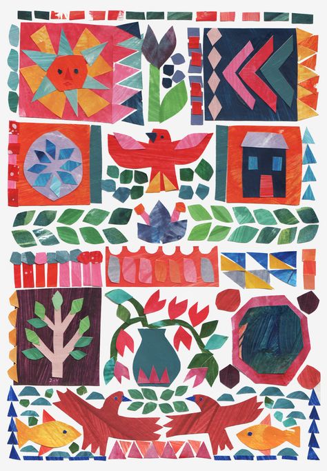 Alice Lindstrom, Collage Books, Collage Creator, Folk Pattern, Paper Collages, Arte Folk, Collage Illustration, Naive Art, Arte Popular