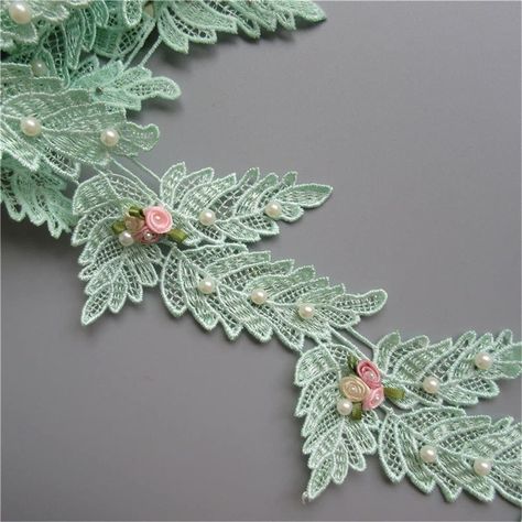 1 Yard Leaf Shape Flower Pearl Lace Edge Ribbon 7cm Width Green Trimmings Vintage Style Fabric Embroidered Applique Sewing Craft Wedding Bridal Dress Embellishment Party Decoration Clothes Embroidery: Amazon.co.uk: Kitchen & Home Bridal Ornaments, Embellishment Ideas, Clothes Embroidery, Applique Sewing, Wedding Bridal Dress, Student Christmas Gifts, Pearl Lace, Wet Felting Projects, Embellishment Diy