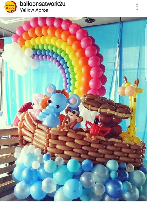 Noah's Ark Balloon Noahs Ark Balloon Decor, Noah’s Ark Balloon Arch, Noahs Ark Decorations, Enchanted Forest Birthday Party, Noahs Ark Party, Care Bears Birthday Party, Ballon Art, Enchanted Forest Birthday, Noah Ark