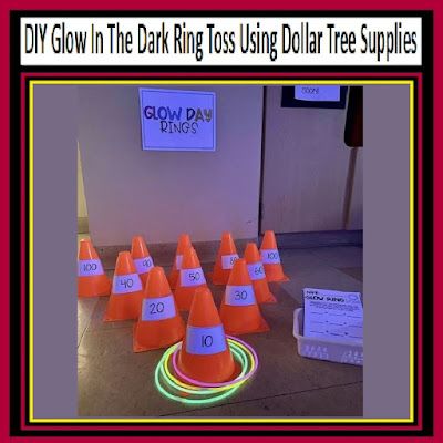 DIY Glow In The Dark Ring Toss Using Dollar Tree Supplies Diy Yarn Organizer, Diy Ring Toss Game, Games Storage, Diy Glow In The Dark, Glow In The Dark Ring, Crafts Dollar Tree, Dark Ring, Kid Games, Diy Glow