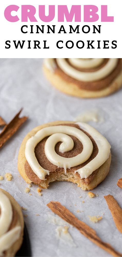 CRUMBL Cinnamon Swirl Cookies copycat recipe - Lifestyle of a Foodie Cinnamon Swirl Cookies, Cinnamon Roll Sugar Cookies, Crumble Cookie Recipe, Swirl Cookies, Cinnamon Roll Cookies, Cake Mug, Rolled Sugar Cookies, Roll Cookies, Gourmet Cookies