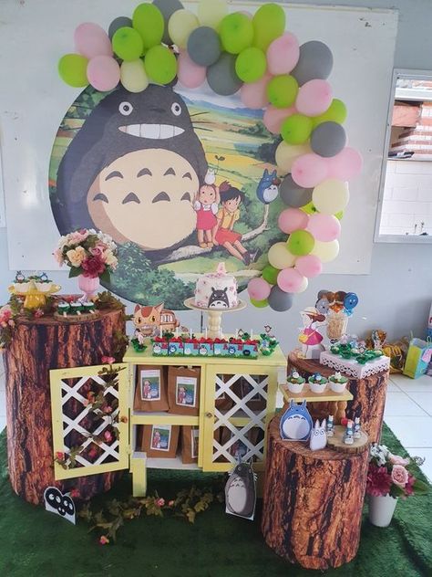 Ghibli Bday Party, Totoro Birthday Theme, My Neighbor Totoro Decor, Ghibli Birthday Party Ideas, Studio Ghibli Classroom Theme, Totoro Bday Party, Totoro Decorations Party, Studio Ghibli Classroom Decor, Totoro Birthday Party Ideas