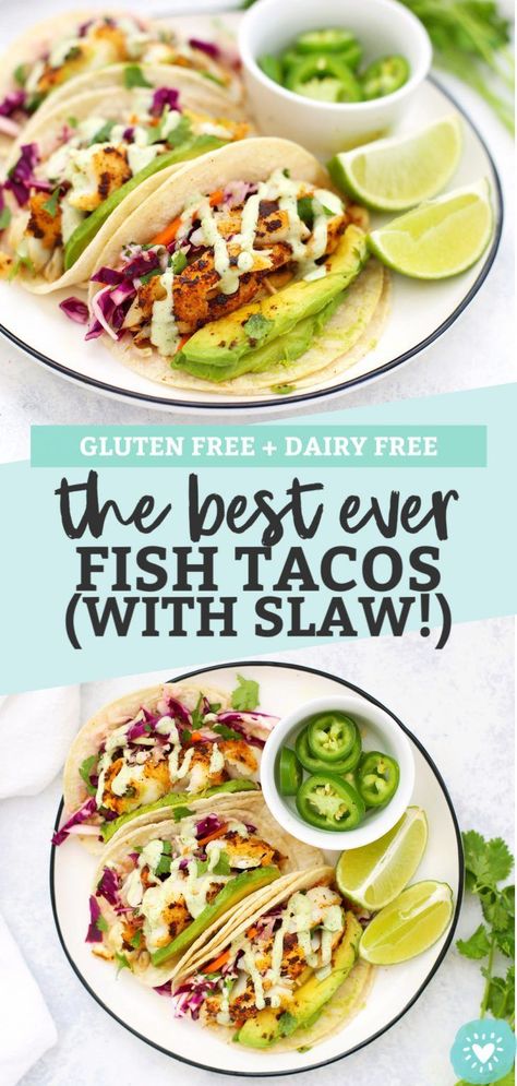 Fish Tacos With Cabbage Slaw Dressing, California Fish Tacos, Fish Tacos With Cabbage Slaw Easy, Fish Lunch Ideas, Coleslaw For Fish Tacos, Fish Tacos Gluten Free, Gluten Free Fish Tacos, California Tacos, Halibut Fish Tacos