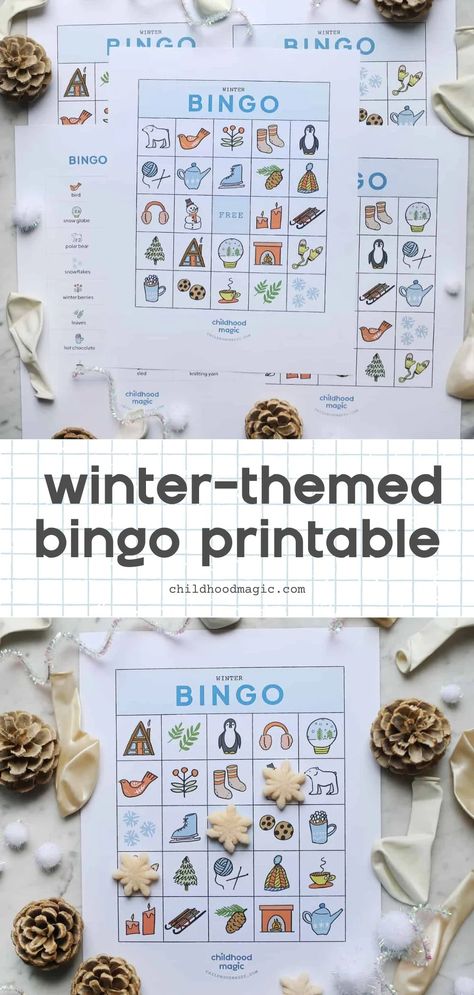 Winter Bingo Printable Game - Childhood Magic Snowman Bingo Free Printable, Winter Bingo Printable Free, Winter Bingo Printable Free For Kids, Bingo Printable Free, Winter Bingo, Laminating Paper, Bingo For Kids, Bingo Template, Fun Indoor Activities