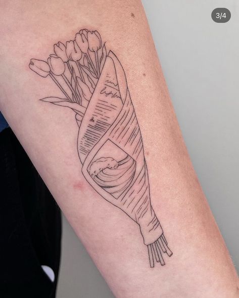 Thigh Into Hip Tattoo, Phrase Tattoos Placement Arm, White And Black Ink Tattoo, Trader Joes Tattoo, Medium Floral Tattoo, Horizontal Arm Tattoo, Made New Tattoo, Millennial Tattoo Ideas, Tattooed Cowgirl Aesthetic