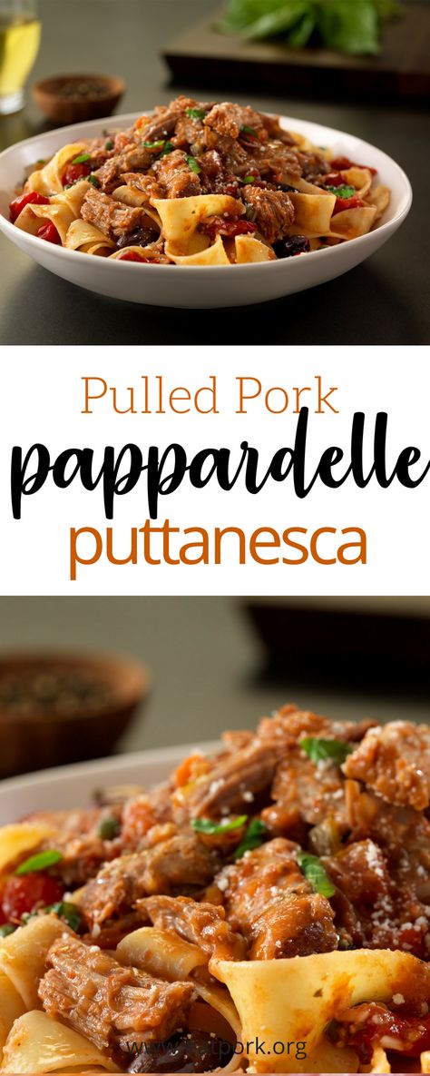 Pork Pappardelle, Pulled Pork Pasta, Pappardelle Recipe, Pulled Pork Shoulder, Pork Pasta, Puttanesca Sauce, Pork Shoulder Recipes, Tuscan Recipes, Pork Recipes Easy