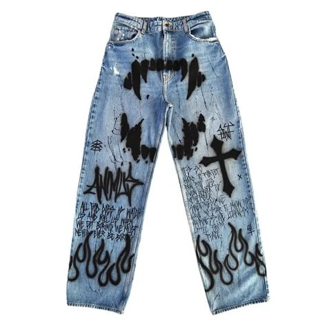 𝕻𝖚𝖓𝖐 𝕬𝖓𝖉 𝕾𝖆𝖎𝖓𝖙 shared a post on Instagram: "❌SOLD❌ Custom Pants - L". Follow their account to see 461 posts. Chainmail Clothing, Custom Jeans Diy, Bleaching Clothes, Custom Pants, Denim Diy Clothes, Diy Pants, Painted Clothes Diy, Bleached Jeans, Custom Jeans