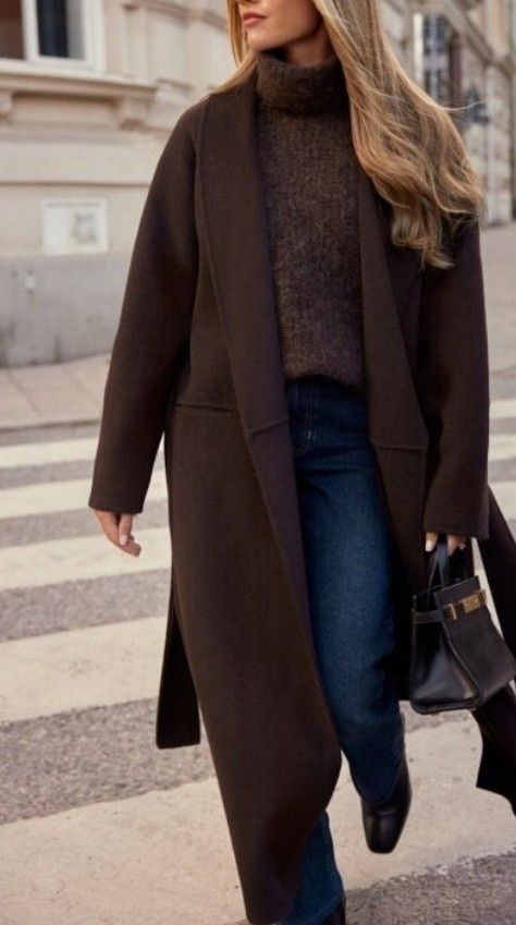 Dark Brown Monochrome Outfit, Dramatic Winter Outfit, Brown Coatigan Outfit, Brown Tonal Outfit, Fall Classic Outfits, Dark Brown Wool Coat, Dark Brown Wool Coat Outfit, Espresso Brown Outfit, Chocolate Coat Outfit