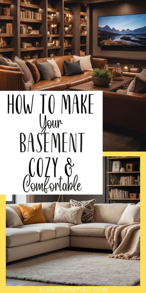 Transform your basement into a cozy retreat with our guide, "Top Tips For Designing A Cozy And Comfortable Basement Space." Discover basement space ideas that maximize comfort and style. Learn how to make your basement cozy with practical tips. From comfy seating to warm lighting, these comfortable basement ideas will help you create a perfect basement living space. Turn your basement into a welcoming haven!#BasementSpaceIdeas #ComfortableBasementIdeas #HowToMakeBasementCozy #BasementLivingSpace Couch For Basement, Cozy Basement Bar, Comfortable Basement Ideas, Light And Bright Basement Ideas, How To Make A Basement Cozy, Warm Basement Ideas, Cozy Basement Design Ideas, Basement Furniture Layout, Basement Seating Ideas