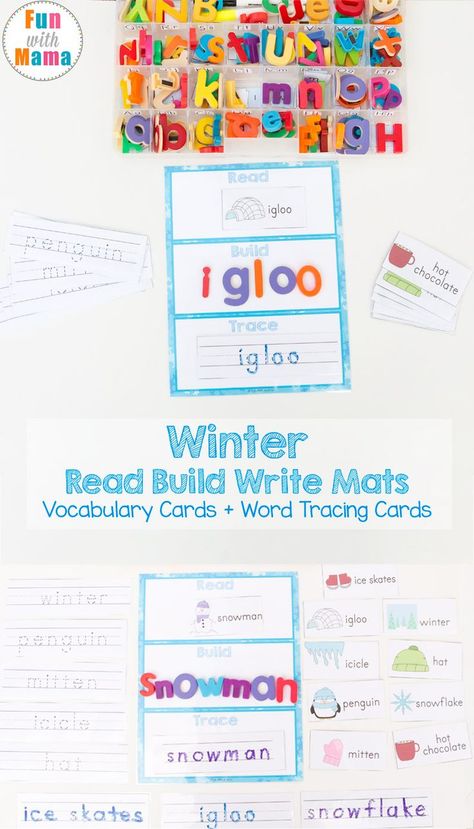 These free printable winter read build write mats are great for literacy centers, word work, learning sight words, spelling and reading skills. We love fun hands on learning activities and products that actually help kids improve their test scores and are easy to use. #spellinggames #winteractivites #freeliteracycenter Hands On Learning Activities, Winter Printables, Learning Sight Words, Fine Motor Activities For Kids, Spelling Games, Literacy Games, Kids Literacy, Winter Reads, Spelling Activities