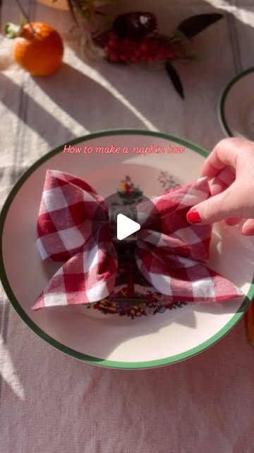 Vanessa Price ~Cotswold Lifestyle on Instagram: "I had a lot of questions on my last reel about how to make the napkin bow. 
It’s so simple and you can adjust it to a smaller bow by just folding it a few more times before pulling it through the ring. 

I like my bows quite big 🎀

#napkinbow #napkinfolding #napkinfolds #christmastable #christmastablesetting #homemadechristmas #spodechristmastree #spode #portmerion" Port Merion, Napkin Bow, Spode Christmas Tree, Napkin Folding, Christmas Table Settings, Small Bows, Homemade Christmas, Cloth Napkins, Christmas Table